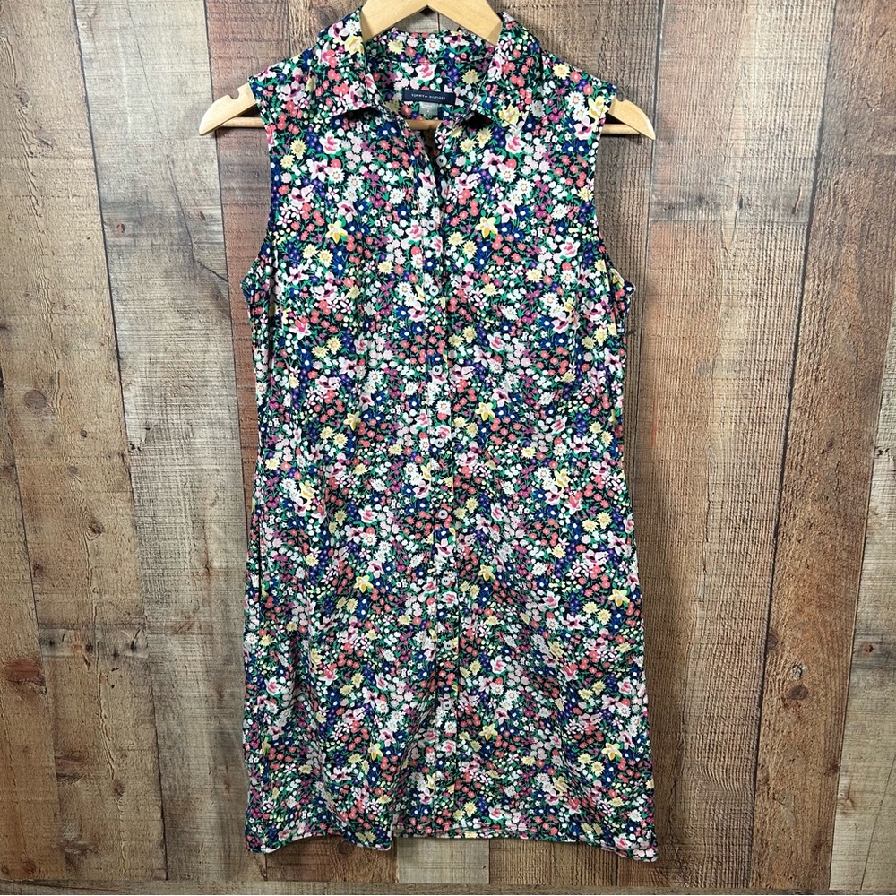 Tommy Hilfiger Floral 4 Sleeveless‎ Cotton Cottagecore Shirt Dress Colorful